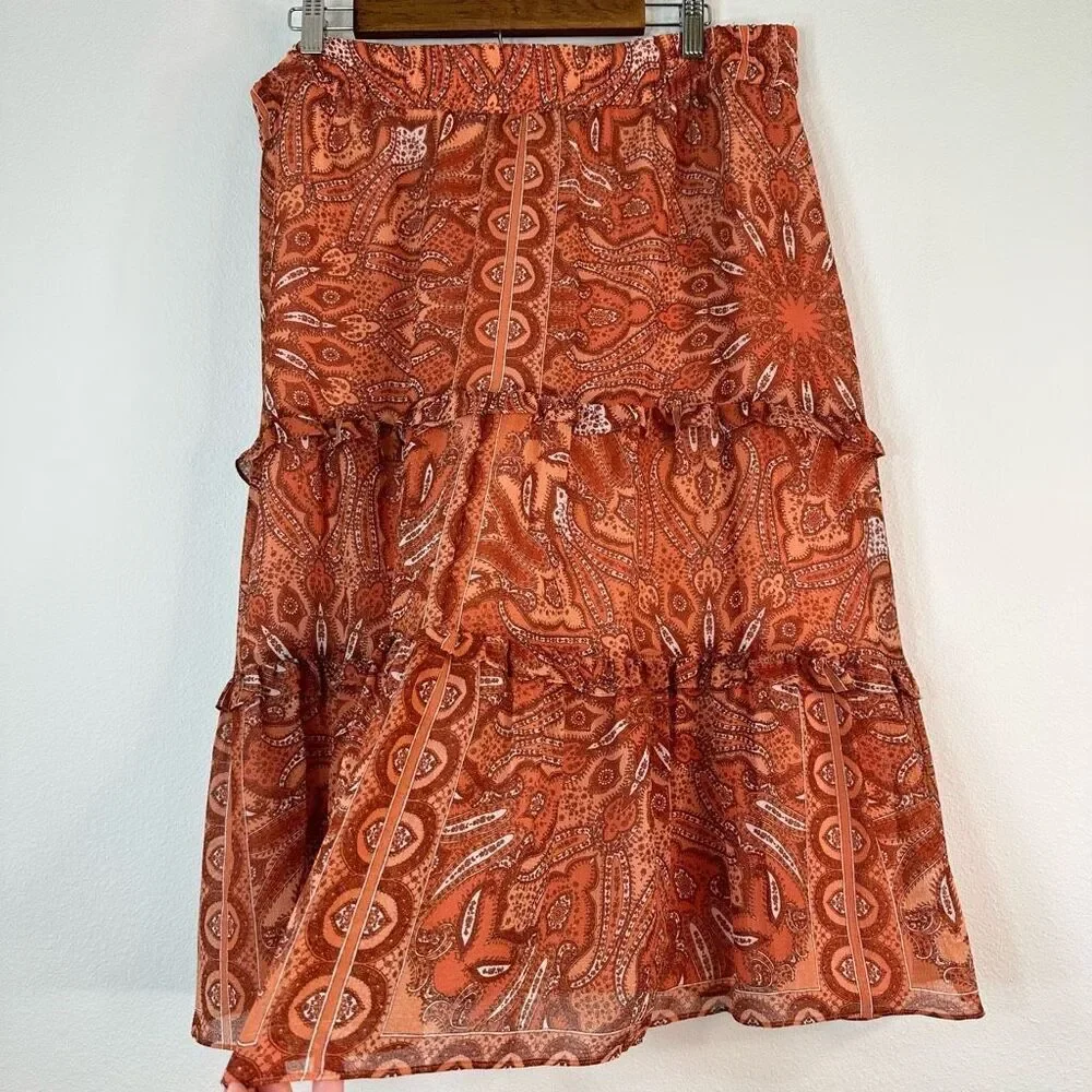 INC International Concepts Boho Tiered Midi Skirt Womens XXL Burnt‎ Orange Gypsy